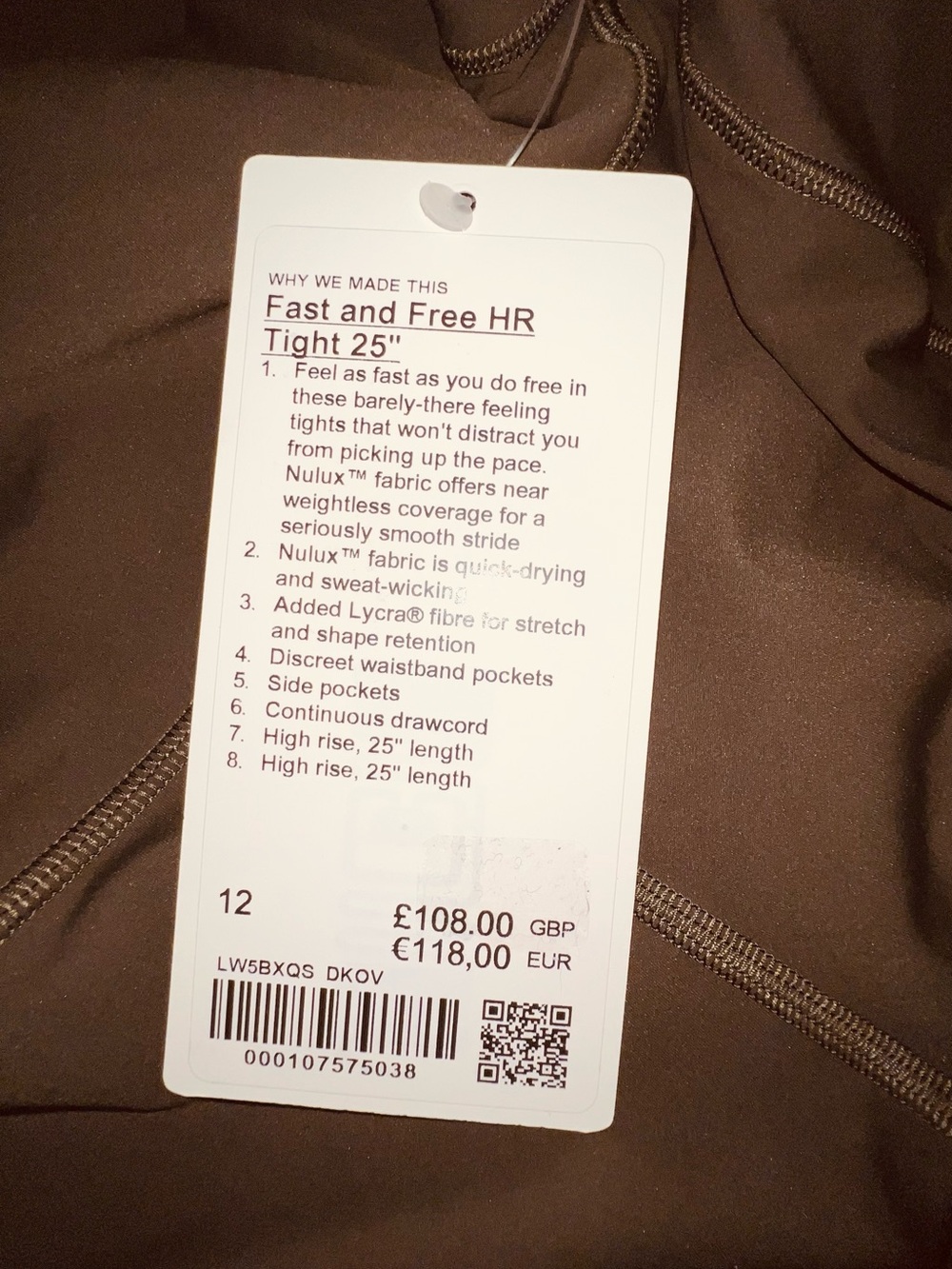 Lululemon Fast & Free Tight II 25” Dark Olive DKOV Size 12 NWT - Picture 13 of 15